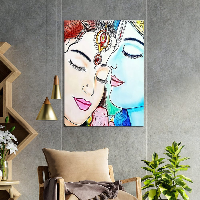 DecorGlance Rectangle painting Radha Krishna Water Color Canvas Wall Painting