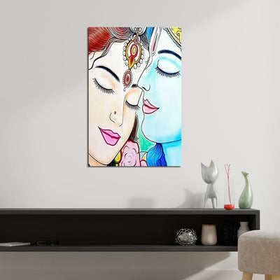 DecorGlance Rectangle painting Radha Krishna Water Color Canvas Wall Painting