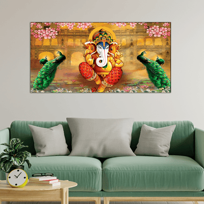 DecorGlance Rectangle painting Rajasthani Design lord Ganesha Canvas Wall Painting