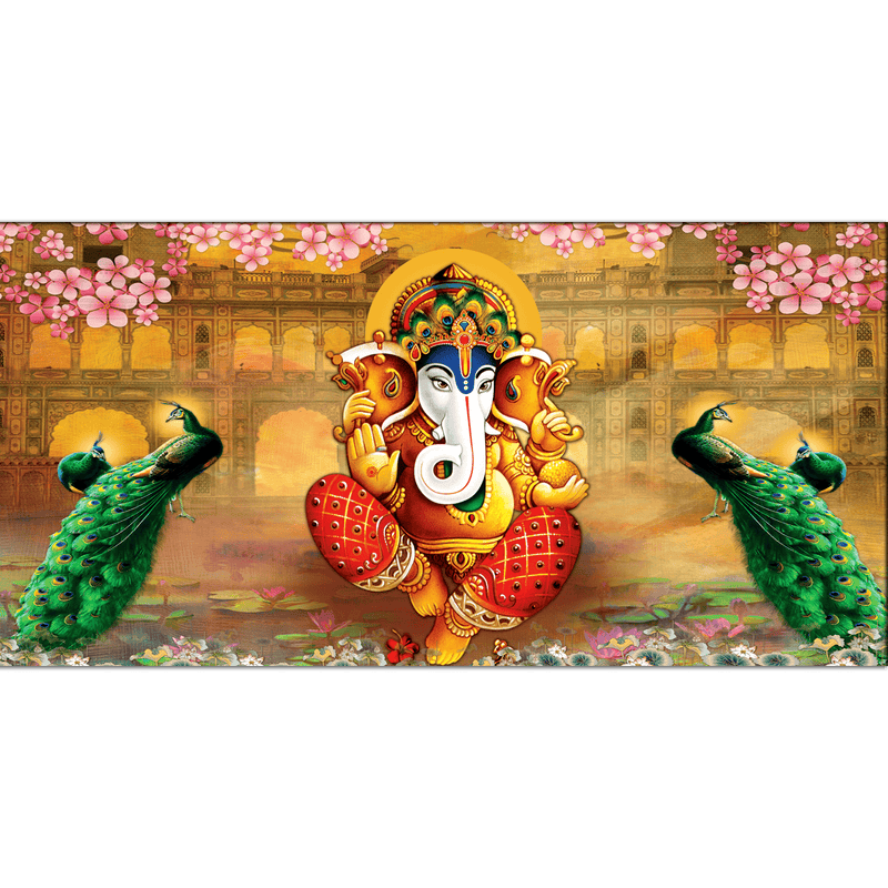 DecorGlance Rectangle painting Rajasthani Design lord Ganesha Canvas Wall Painting