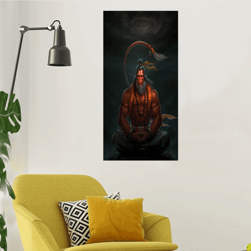 DecorGlance Rectangle painting Ritwikas Abstract Hanuman Canvas Wall Painting