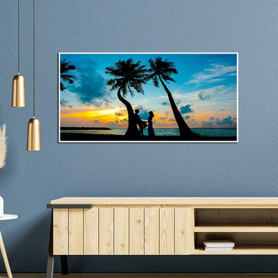 DecorGlance Rectangle painting Romantic Couple In Beach Canvas Floating Frame Wall Painting