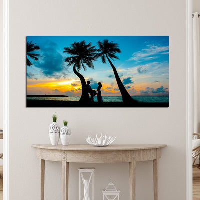 DecorGlance Rectangle painting Romantic Couple In Beach Canvas Wall Painting
