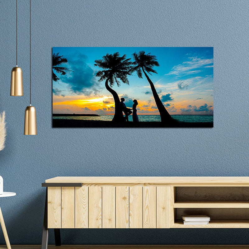 DecorGlance Rectangle painting Romantic Couple In Beach Canvas Wall Painting