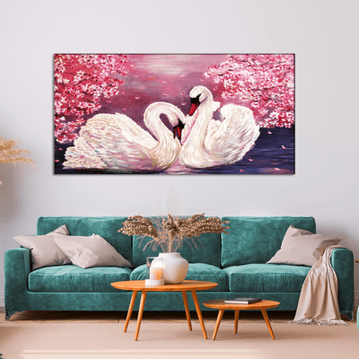 DecorGlance Rectangle painting Romantic Couple of Swans Canvas Wall Painting