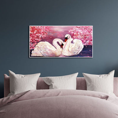 DecorGlance Rectangle painting Romantic Couple of Swans Floating Frame Canvas Wall Painiting