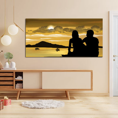 DecorGlance Rectangle painting Romantic Couple Sunset View Canvas Wall Painting