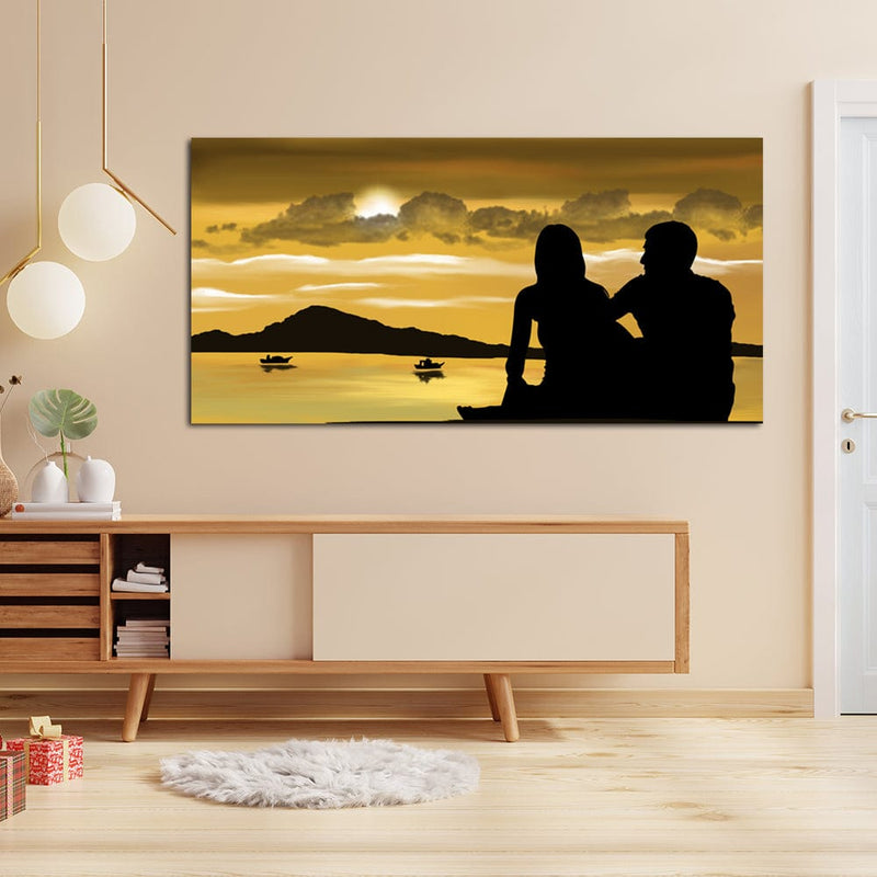 DecorGlance Rectangle painting Romantic Couple Sunset View Canvas Wall Painting