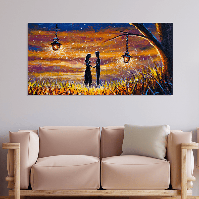 DecorGlance Rectangle painting Romantic Lovely Couple In Forest Canvas Wall Painting