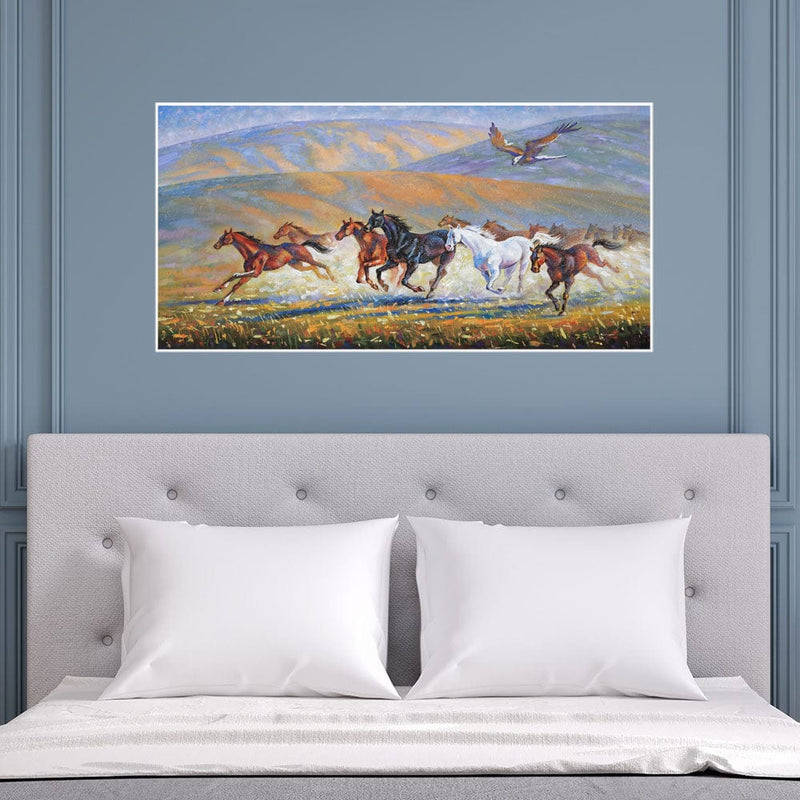 DecorGlance Rectangle painting Running Horse Canvas Floating Frame Wall Painting