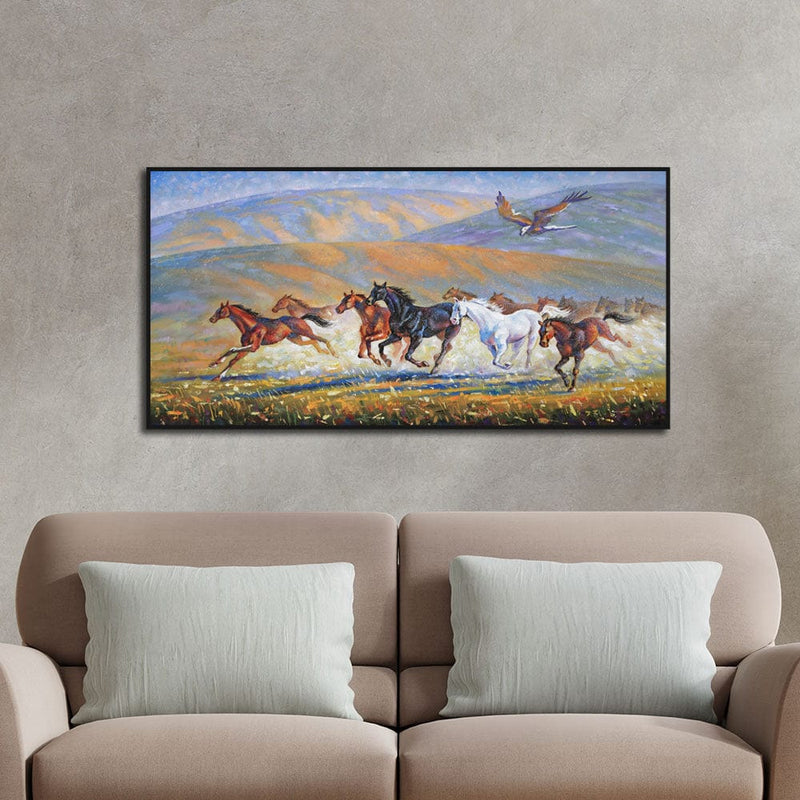 DecorGlance Rectangle painting Running Horse Canvas Floating Frame Wall Painting
