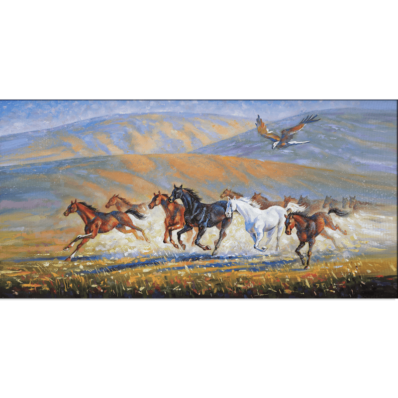 DecorGlance Rectangle painting Running Horse Canvas Wall Painting