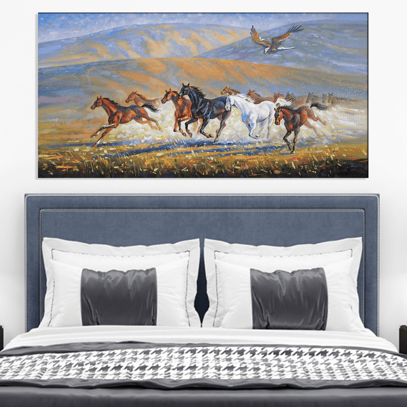DecorGlance Rectangle painting Running Horse Canvas Wall Painting