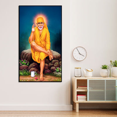 DecorGlance Rectangle painting Sai Baba Floating Canvas Wall Painting