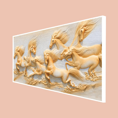 DECORGLANCE Seven Golden Horses Running Canvas Floating Frame Wall Painting
