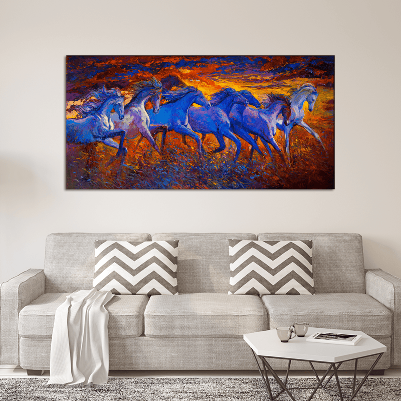 DecorGlance Rectangle painting Seven Horse Artistic Canvas Wall Paintin