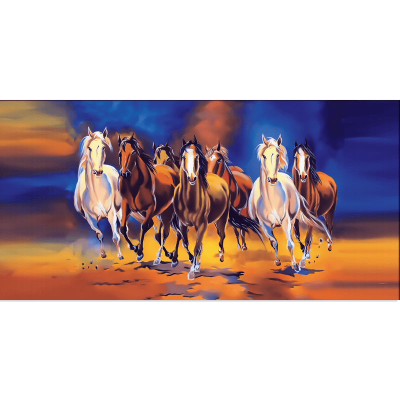 DecorGlance Rectangle painting Seven Running Horse Canvas Wall Painting