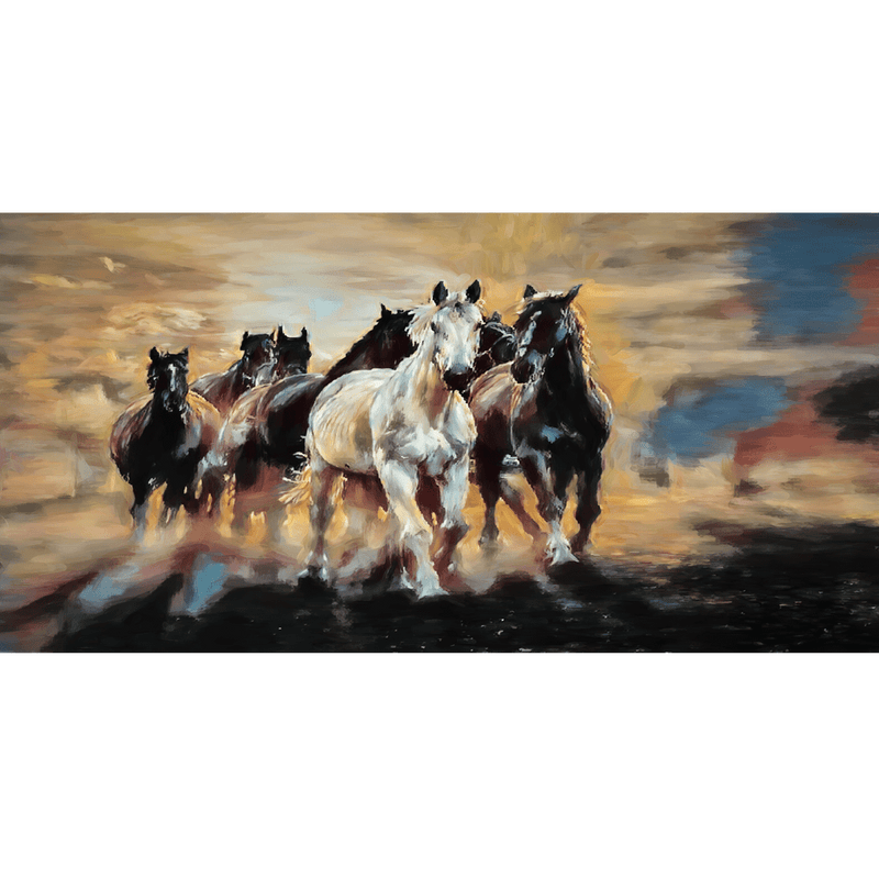 DecorGlance Rectangle painting Seven Running Horses Modern Art Abstract Canvas Wall Painting