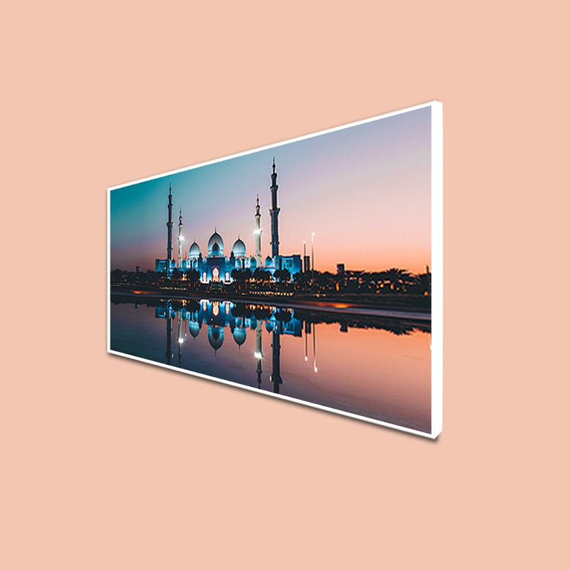 DecorGlance Rectangle painting CANVAS PRINT WHITE FLOATING FRAME / (48x24) Inch / (121x60) Cm Sheikh Zayed Grand Mosque Canvas Floating Frame Wall Painting