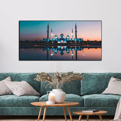 DecorGlance Rectangle painting Sheikh Zayed Grand Mosque Canvas Floating Frame Wall Painting