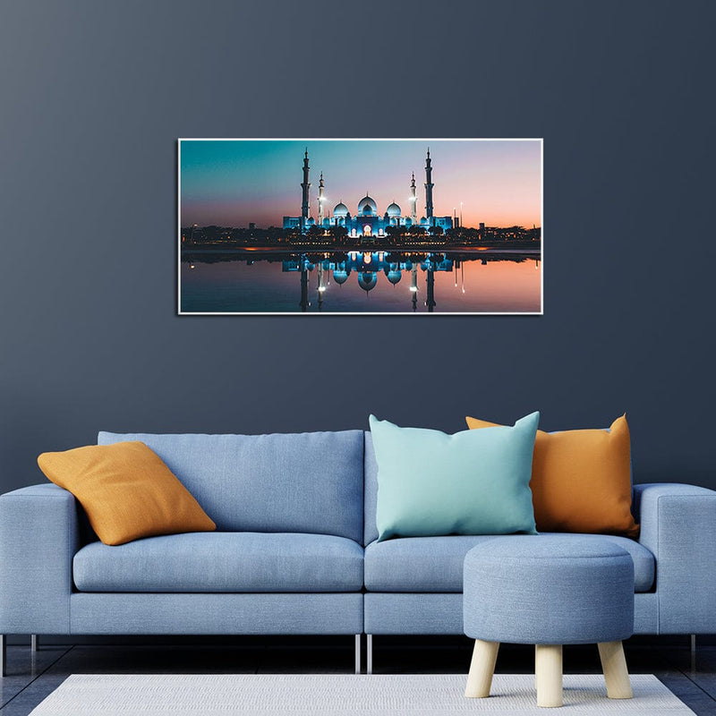 DecorGlance Rectangle painting Sheikh Zayed Grand Mosque Canvas Floating Frame Wall Painting