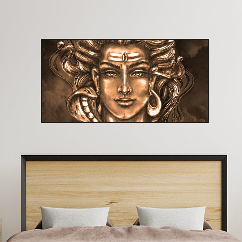 DecorGlance Rectangle painting Shiva Digital Canvas Floating Frame Wall Painting
