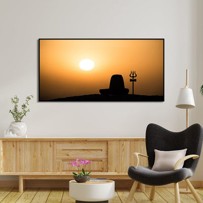 DecorGlance Rectangle painting Shiva Linga With Trishul Silhouette Canvas Floating Frame Wall Painting