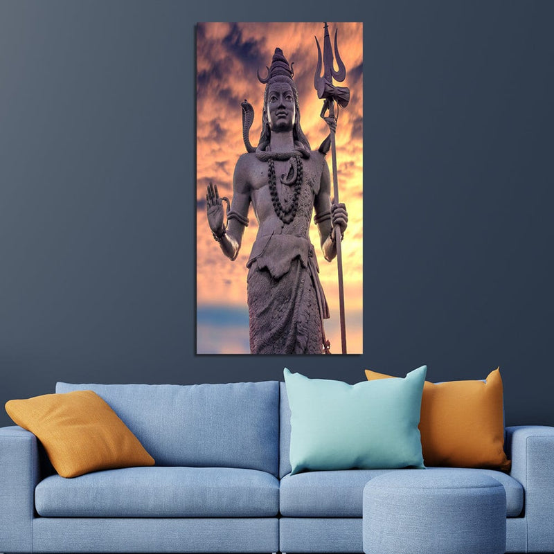 DecorGlance Rectangle painting Shiva Statue Print On Canvas Wall Painting