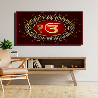 DecorGlance Rectangle painting Sikh Symbol Canvas Wall Painting