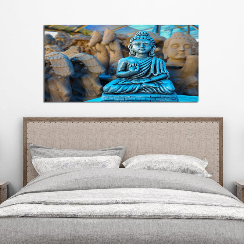 DecorGlance Rectangle painting Silver Buddha Statue Canvas Wall Painting