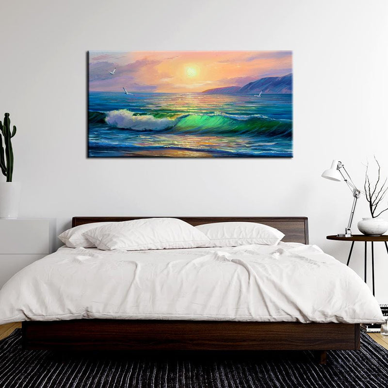 DecorGlance Rectangle painting Sunset Sky And Waves Canvas Wall Painting