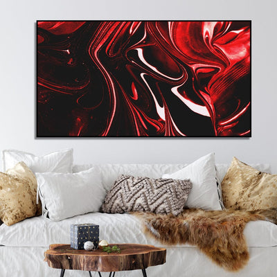 DecorGlance Red Fluid Effect Abstract Canvas Floating Frame Wall Painting
