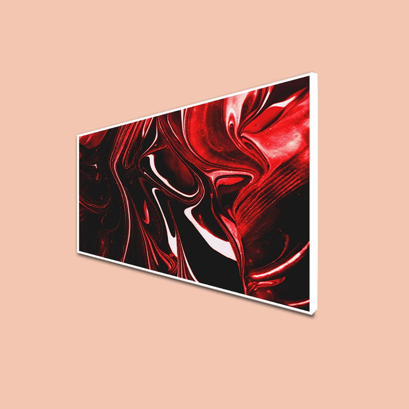 DecorGlance CANVAS PRINT WHITE FLOATING FRAME / (48 X 24) Inch / (121 X 60) Cm Red Fluid Effect Abstract Canvas Floating Frame Wall Painting