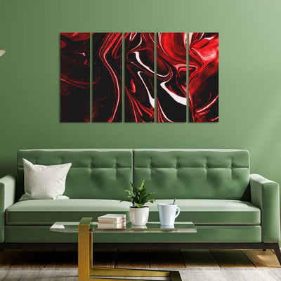 DecorGlance Red Fluid Effect Abstract Canvas Wall Painting - With 5 Panel