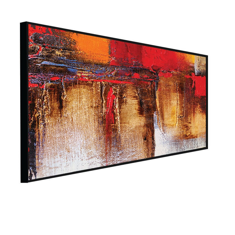 DecorGlance CANVAS PRINT BLACK FLOATING FRAME / (48x24) Inch / (121x60) Cm Red & Gold Abstract Floating Frame Canvas Wall Painting