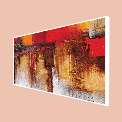 DecorGlance CANVAS PRINT WHITE FLOATING FRAME / (48x24) Inch / (121x60) Cm Red & Gold Abstract Floating Frame Canvas Wall Painting