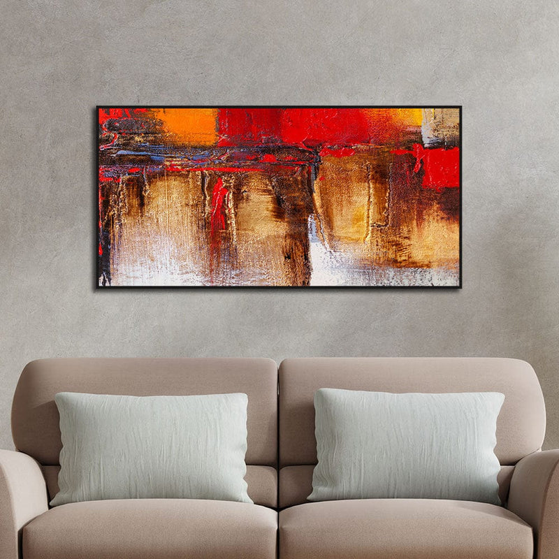 DecorGlance Red & Gold Abstract Floating Frame Canvas Wall Painting