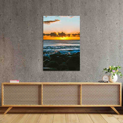 DecorGlance Red sky with sea scenery Canvas wall Painting