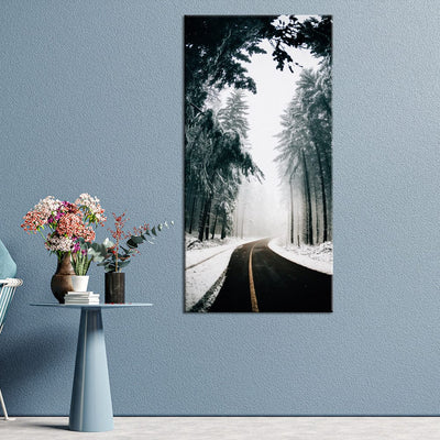 DecorGlance Road View in Winter Canvas Wall Painting