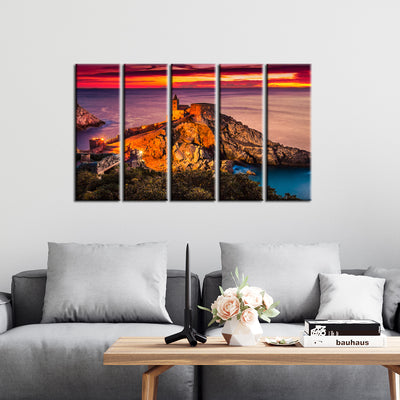 Beautiful Mountain Sunset View Canvas Wall Painting- With 5 Frames