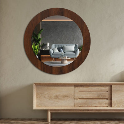 DecorGlance (20 x 20) inches Round Wooden Wallnut Wall Mirror