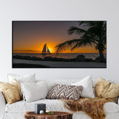DecorGlance Row Boat In Beach During Sunset Canvas Floating Frame Wall Painting