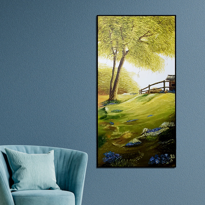 Handmade Scenic Landscape Green Forest Canvas Wall Painting (Acrylic Color)