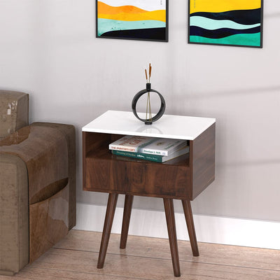 DecorGlance Side table Side table with wood finish white top and storage