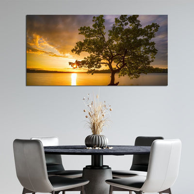 DecorGlance Single Tree Sunset Scenery Canvas Wall Painting
