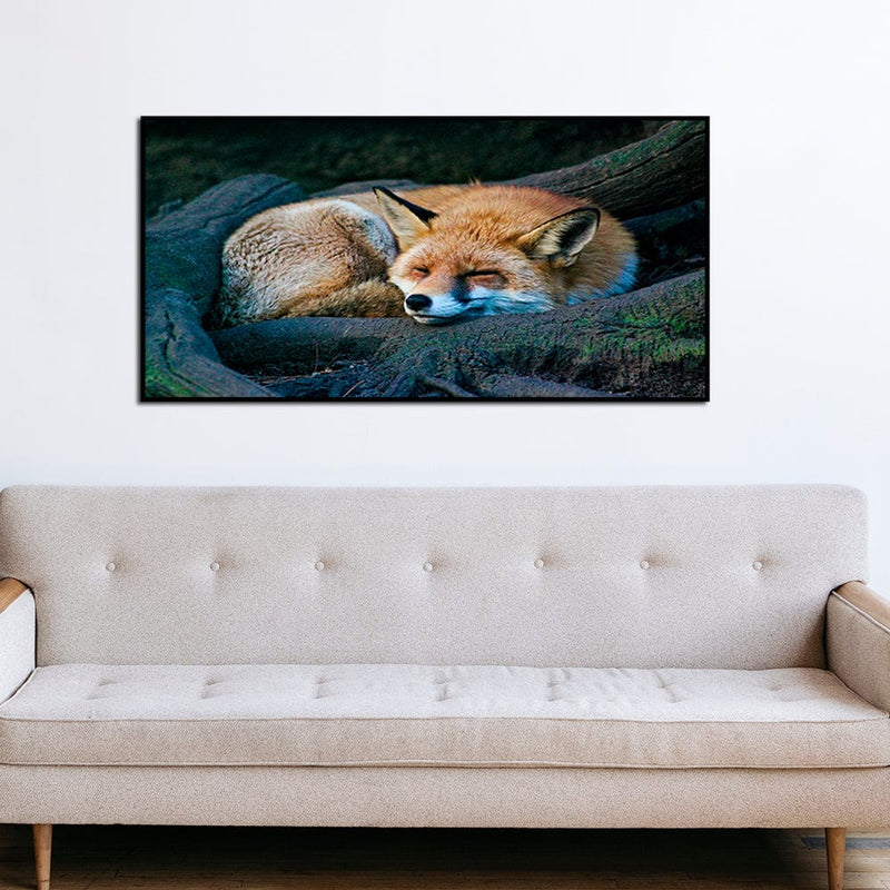 DecorGlance Sleeping Fox Floating Frame Canvas Wall Painting