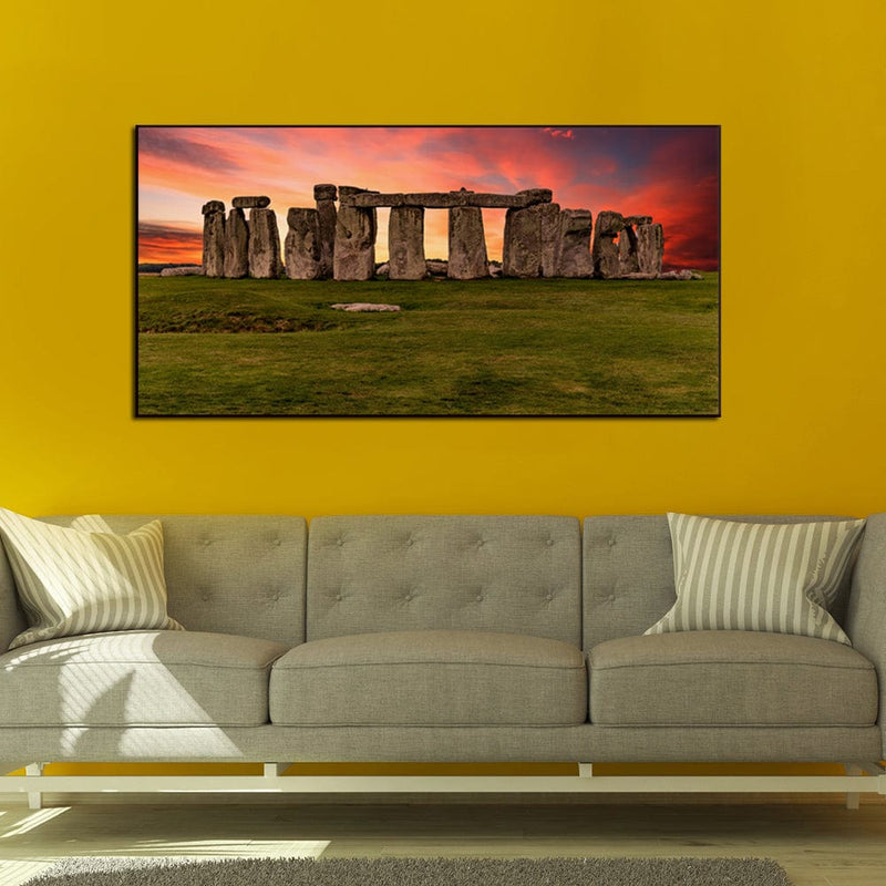 DecorGlance Sunset at the Stonehenge, United Kingdom Canvas Floating Frame Wall Painting