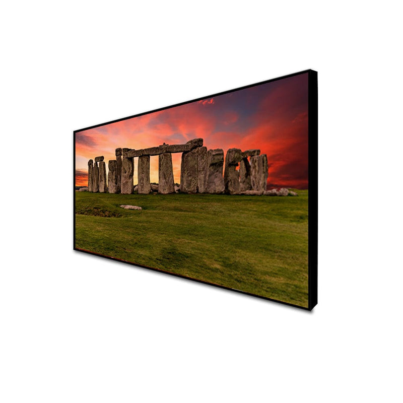 DecorGlance CANVAS PRINT BLACK FLOATING FRAME / (48x24) Inch / (121x60) Cm Sunset at the Stonehenge, United Kingdom Canvas Floating Frame Wall Painting