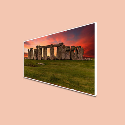 DecorGlance CANVAS PRINT WHITE FLOATING FRAME / (48x24) Inch / (121x60) Cm Sunset at the Stonehenge, United Kingdom Canvas Floating Frame Wall Painting