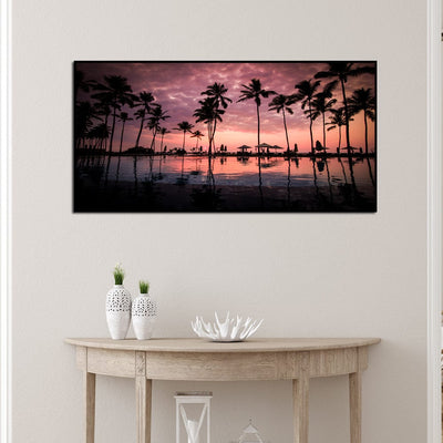 DecorGlance Sunset Beach View Canvas Floating Frame Wall Painting